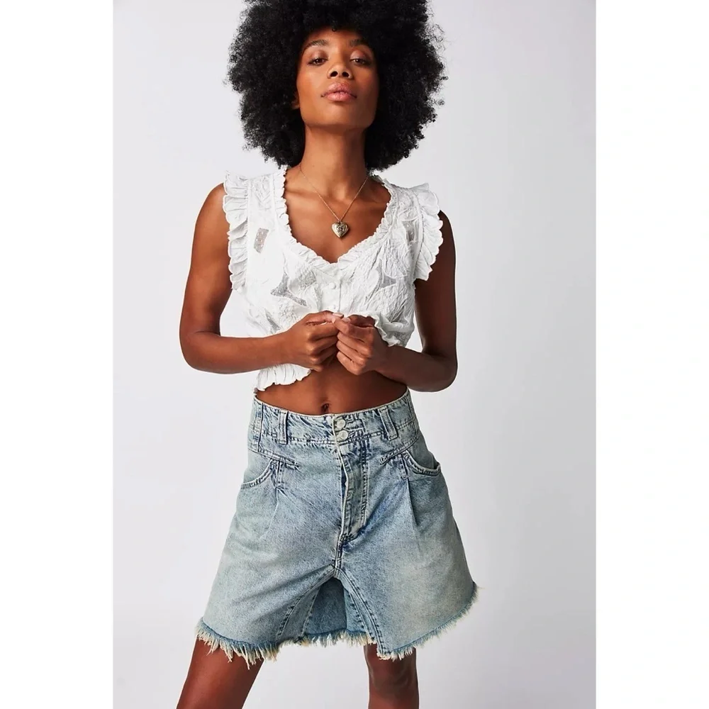 New Free People Nelson Long Jean Shorts Blue Size XS